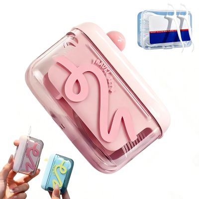 Automatic Pop-up Portable Floss Dispenser with 50 Pcs Dental Floss, Refillable Storage Case for Travel, Purse and Restaurant, Convenient On-the-Go Oral Care for Family & Individuals (Pink)