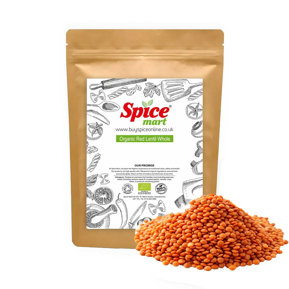 100g | ORGANIC Red Lentil Whole Vegan High Fibre Premium Quality Free P&P by Spice Mart (100 Grams)