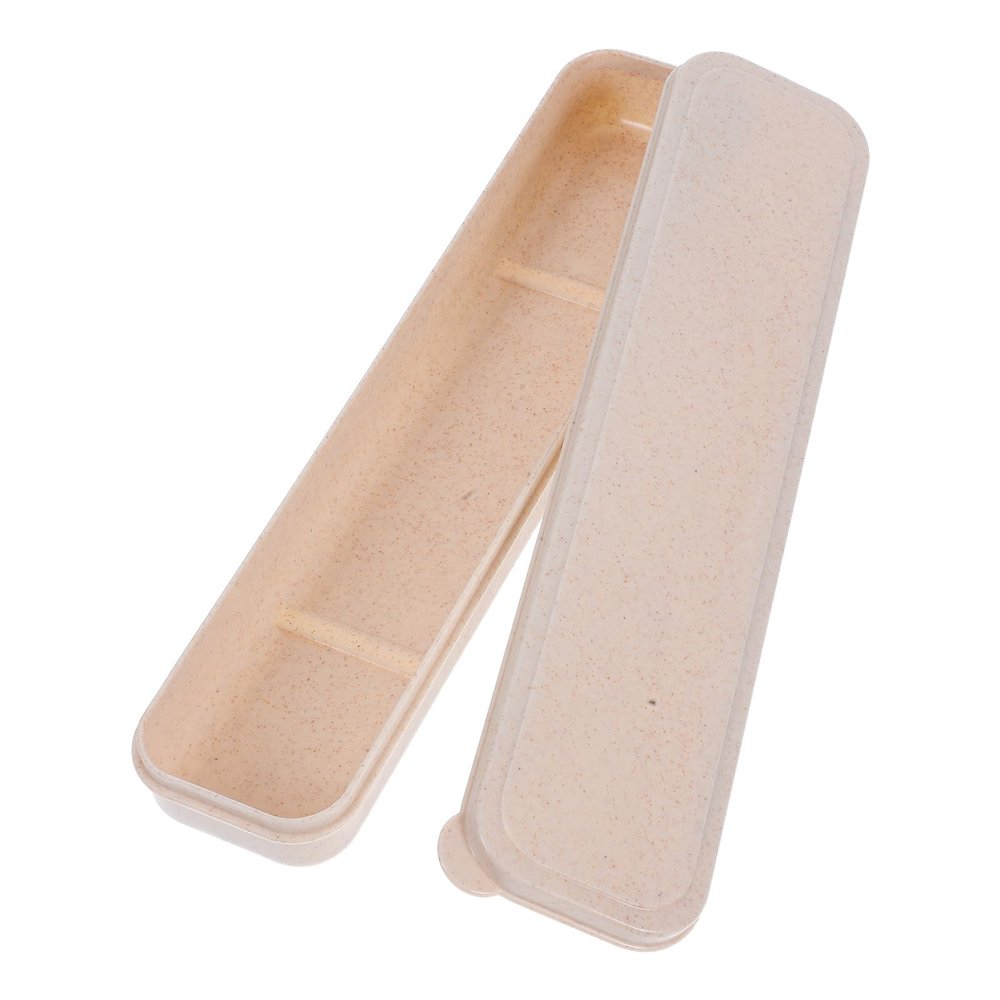 NULYLU Portable Chopstick Organizer and Tableware Storage Box with Lid, Compact and Lightweight Plastic Holder for School and Dinners, Versatile Use Utensil Case in Beige