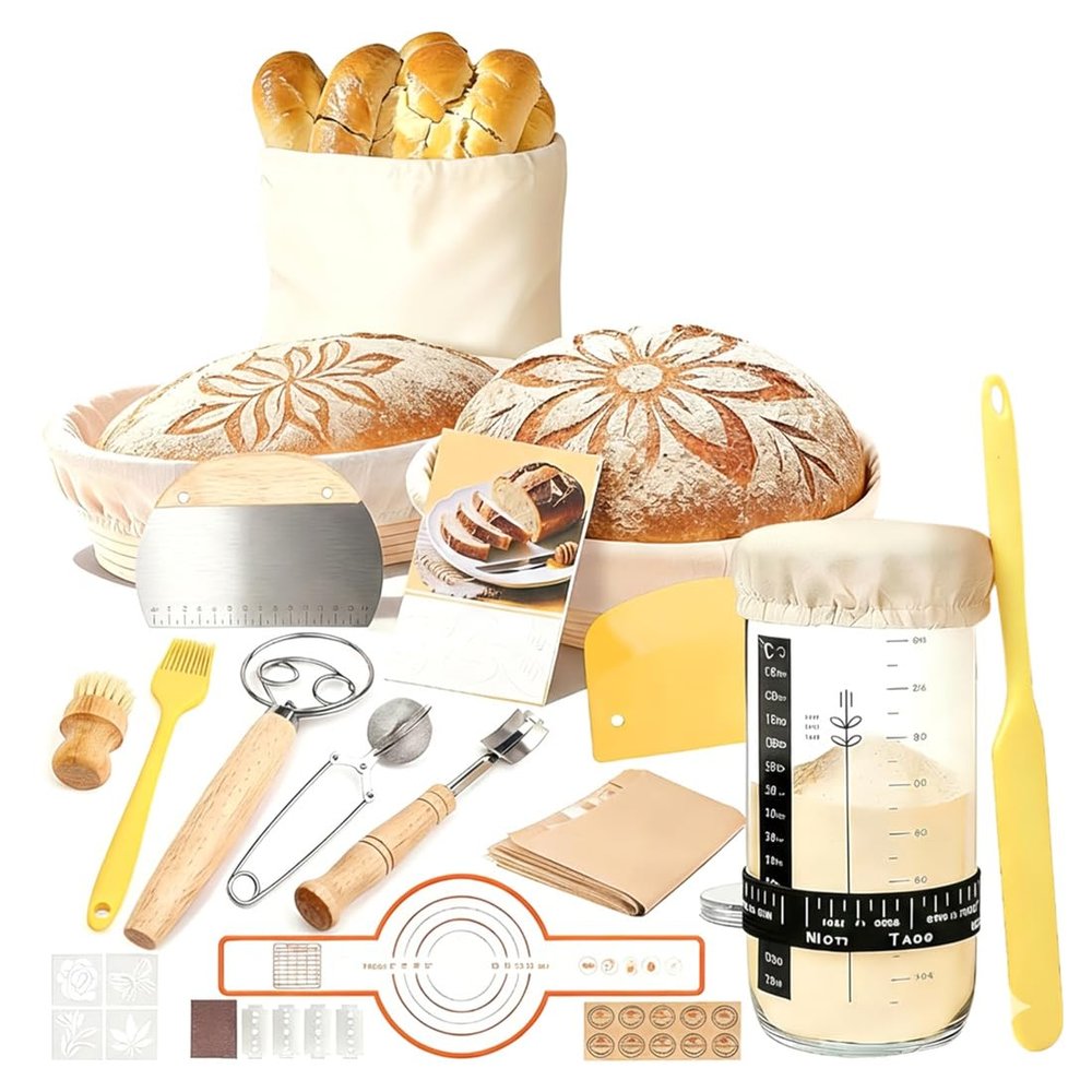 Wesafrae Bread Sling Included, Sourdough Kit, Sourdough Bread Baking Supplies, Round& Oval Banneton Bread Proofing Basket