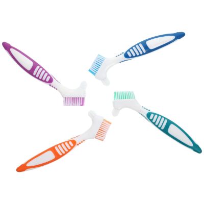 BETOOKY 4pcs Denture Toothbrush Set with Double Head for Cleaning Partial Dentures Pp Material Golden Ratio Design Assorted Colours Random Color