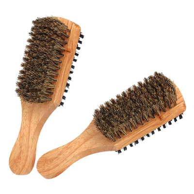 CHILDWEET 2pcs Handle Beard Styling Comb for Men Double Sided Bristle Beard Brush Finger Ring Grooming and Mustache Care Travel Friendly