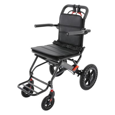 Lightweight Transport Wheelchair - Portable Transit Chair for Adults, Adjustable Safety Strap, Aluminum Frame, PU Wheels
