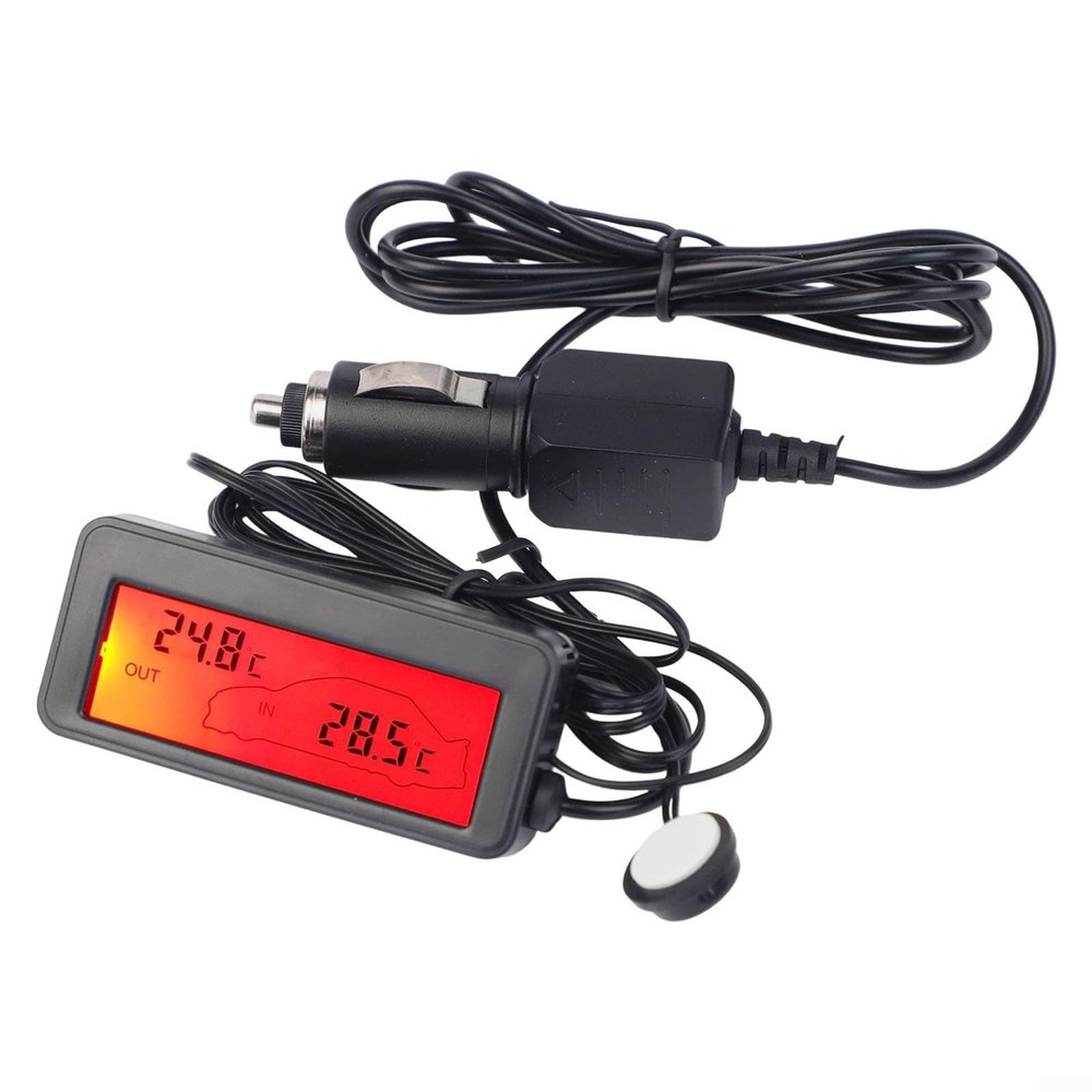 12V Digital LCD Car Thermometer with Indoor Outdoor Sensor, Vehicle Gauge Meter, .5m Probe Wire, Blue Backlight Display for Auto Truck(red)
