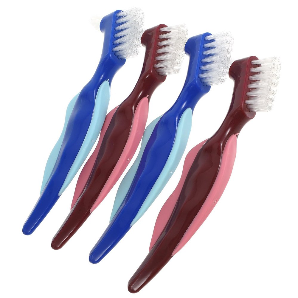 Cabilock 4pcs Denture Cleaning Brushes with Double-Sided Brush Design for Denture and Braces Care Sturdy Pp and Nylon Material for Effective Cleaning