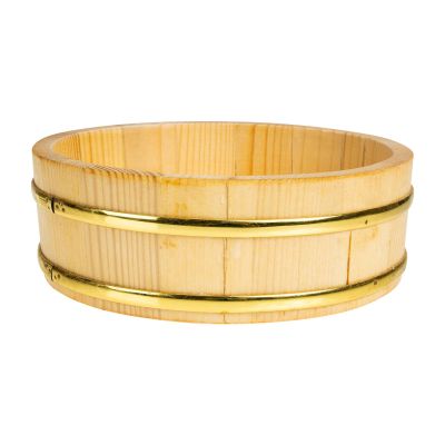 LALADEFIEE Japanese Sushi Bucket Large Capacity Wooden Rice Bowl Compact Food Mixing Tray Round Serving Tray in Khaki for Mixing Rice with Seasons and Sauces
