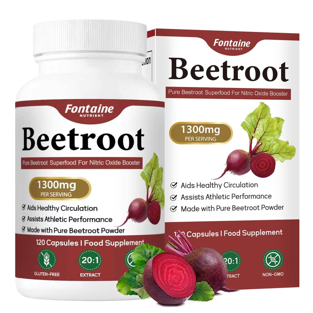 Beetroot Capsules 1300mg, Beet Root Powder Aids Healthy Circulation & Vitality, Natural Nitric Oxide Booster, Boost Vitality, Immune and Digestive, Non-GMO, 120 Capsules, 60 Day Supply