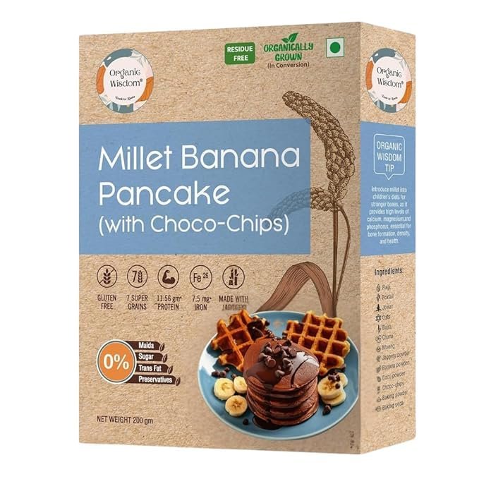Back to Roots Gluten Free Millet Banana Pancake(with Choco-Chips) 200g | Instant & easy to make| Made with 7 super grains & Jaggery.