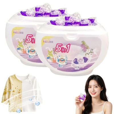 5-in-1 White Musk Laundry Detergent Pods, 5 in 1 Laundry Pods with Fabric Softener & Scent Beads, Deep Cleaning Laundry Detergent Pods, Long-Lasting Fresh Scent, for All Fabrics (2pcs)