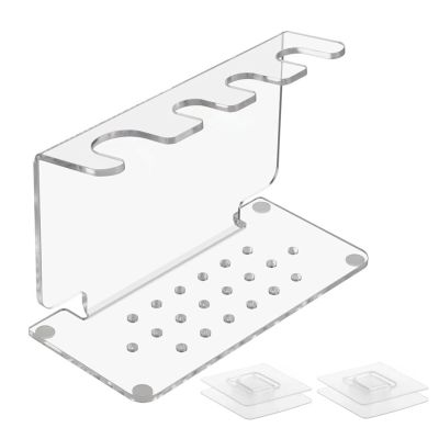 Bathroom Organizer - Shaving Stand | Acrylic Razor Holder - for 3 Razors and 1 Storage Brush for Men Shaving Care Set, Transparent Design, A