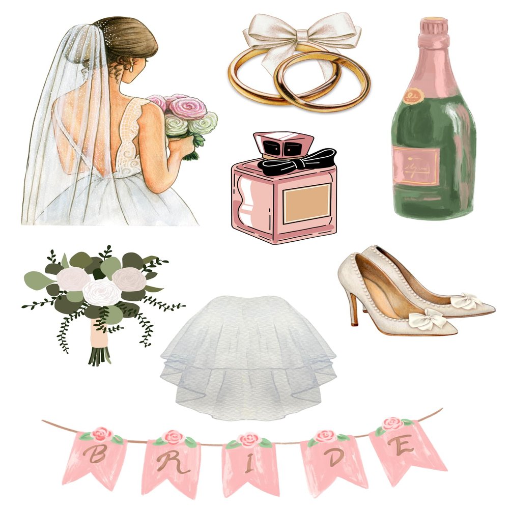 Edible print A4 Wedding Bride Hen party theme Cake topper set cake decorations wafer card NOT PRECUT - (1)