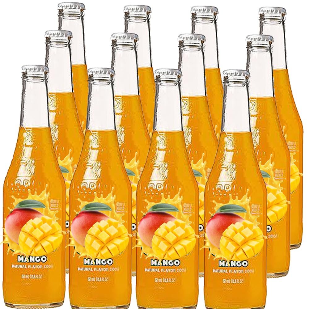 Carbonated Soda Drink 370ml Bottle Variety Pack - Mango, Guava, Pineapple & Lime Flavours Sparkling Soft Drink Refreshing Beverage - jrts (12 x Bottle, Mango)