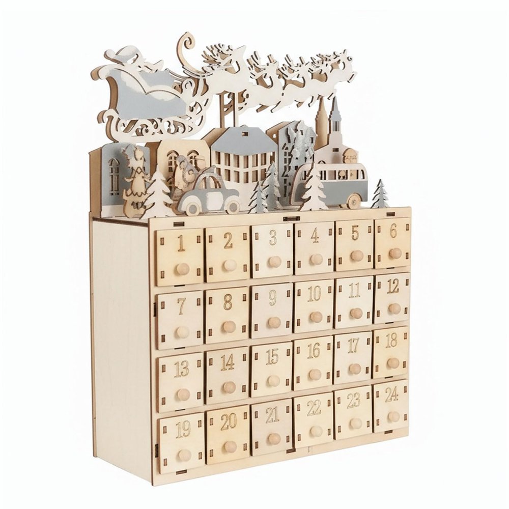 JSGHGDF 24 Compartment Wooden Advents Calendar for Festives Decorations Not Tools Assembly Christmas Countdowns Ages Christmas Countdowns Calendar Decoration