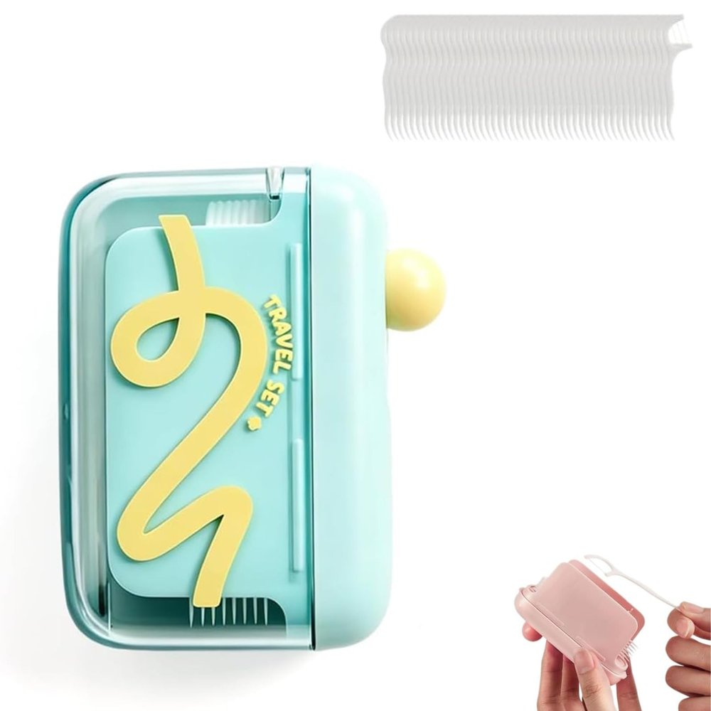 Automatic Pop-up Portable Floss Dispenser with 50 Pcs Dental Floss, Travel Picks Storage Case, Pick Holder, Refillable for Home, Restaurant, and On-the-Go Oral Care (Green)