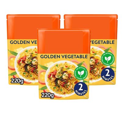 Golden Vegetable Microwave Rice, 220g, Pack of 3, Steamed Parboiled Long Grain, with Sweetcorn, Peas and Pepper, Ready in 2 Minutes, No Artificial Colours, Vegetarian