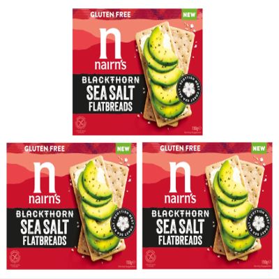 Nairn's Gluten Free Blackthorn Sea Salt Flatbreads - 150g (Pack of 3) - Wholegrain Oats - High in Fibre - Plant Based Flatbreads - Healthy Snacks - Suitable for Coeliacs