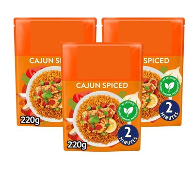Cajun Microwave Rice, Cajun Spiced, 220g, Pack of 3, 2 Servings, No Artificial Colours or Preservatives, Suitable for Vegetarians
