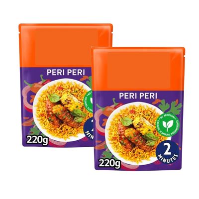 Peri Peri Microwave Rice, 220g, Pack of 2, Steamed Parboiled Long Grain, with Chilli and Spices, No Artificial Colours, Ready in 2 Minutes, Vegetarian