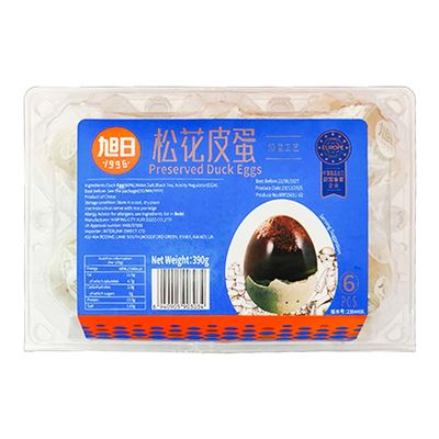 Xuri Duck Century Eggs 390g - Preserved Chinese Delicacy Duck Eggs - Ready to Eat - Authentic Asian Delicacy - Ideal for Breakfast, Congee Salads & Side Dishes