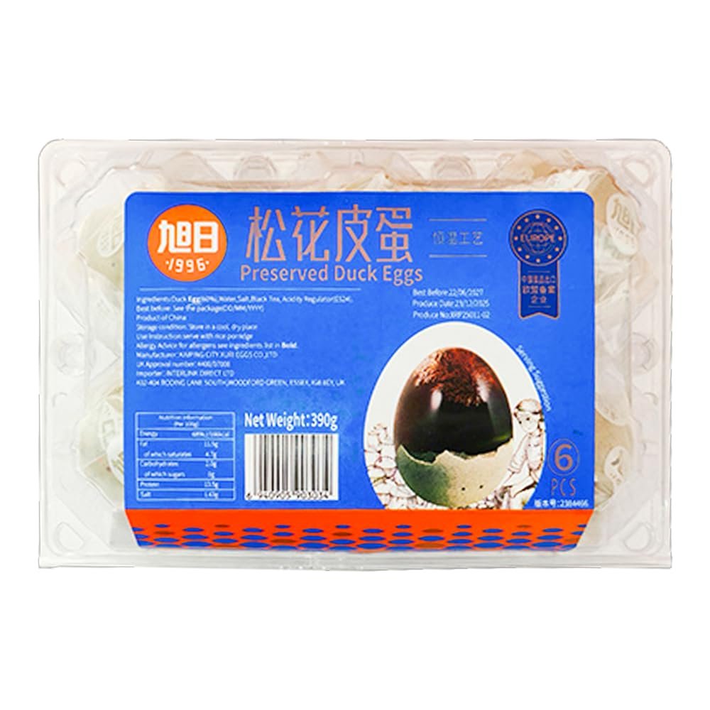 Xuri Duck Century Eggs 390g - Preserved Chinese Delicacy Duck Eggs - Ready to Eat - Authentic Asian Delicacy - Ideal for Breakfast, Congee Salads & Side Dishes