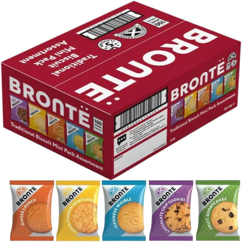 BRONT Traditional Biscuit Mini Pack Assortment, 100 Individually Wrapped Packs, 5 Flavours