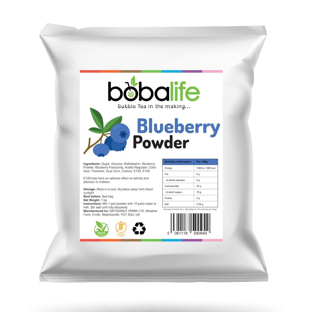 Bobalife Blueberry Bubble Tea Milk Powder 1kg Taiwanese Milk Tea Powder Mix for Bubble Tea, Iced Milk Tea, Smoothies & Dessert Drinks Vegan & Gluten Free