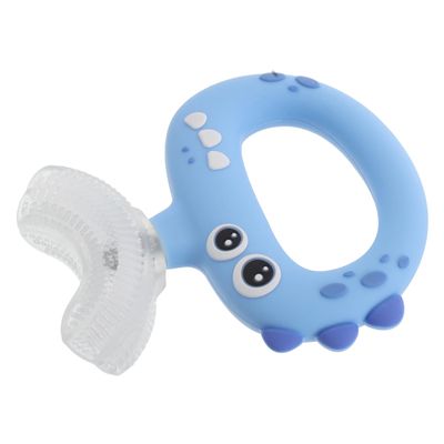 SAFIGLE U-Shaped Silicone Training Toothbrush with Extra Soft Silicone Bristles and 360 Rotating Head, Dinosaur Shape Design for Oral Care and First Toothbrush Use
