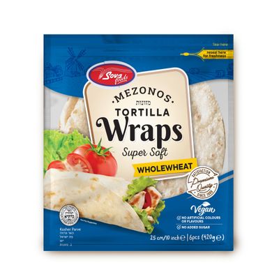 Whole Wheat Tortilla Wraps Super Soft Vegan Wholemeal Wraps for Burritos, Sandwiches & Meal Prep No Added Sugar, No Artificial Colours or Flavours 6 Pack (420g)