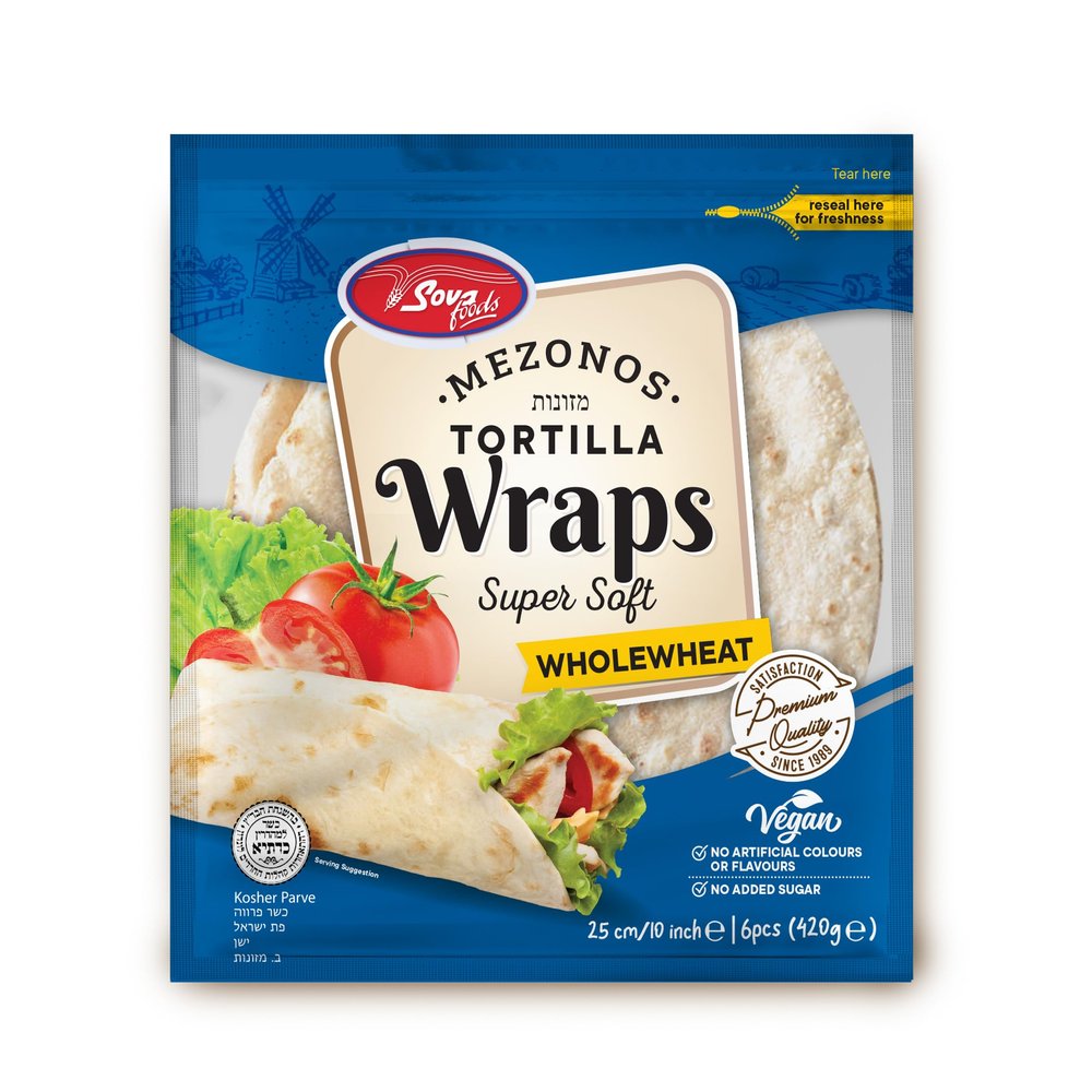 Whole Wheat Tortilla Wraps Super Soft Vegan Wholemeal Wraps for Burritos, Sandwiches & Meal Prep No Added Sugar, No Artificial Colours or Flavours 6 Pack (420g)