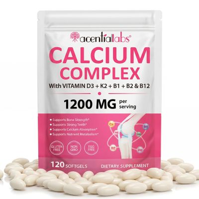 Calcium Complex 1200mg with Vitamin D3, K2 & B Vitamins B1 B2 B12 Calcium Supplement for Bone & Teeth Support, Helps Calcium Absorption & Nutrient Metabolism Gluten Free, Non-GMO 120 Softgels