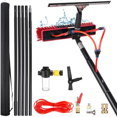 Window Cleaning Brush, 4 Meters Pole Washing Kit, Water-fed Brush,Squeegee, Soap Dispenser & 20m Hose,Water Fed Window Cleaning Pole Aluminium, Cleaner for Solar Panels & & Roofs