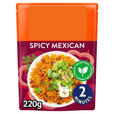 Spicy Mexican Microwave Rice, 220g, Steamed Parboiled Long Grain Rice with Beans, Corn and Peppers, No Artificial Colours or Preservatives, Vegetarian, 2 Servings