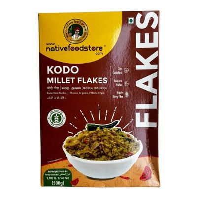 Lakshmi Stores - Native Food Store Kodo Millet Flakes, 500g, Healthy Breakfast Cereal, Traditional Grain Flakes for Upma, Snacks & Cooking