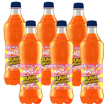 Variety Flavour Explosion Soft Drink 500ml Peach Punch & Berry Blast Carbonated Drink with Sweeteners, Refreshing Fizzy Fruit Flavours - Br (6 x Bottle, Flava Explosion Peach Punch 500m)