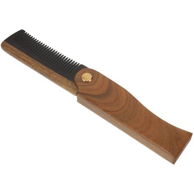 Abaodam Foldable Beard Comb for Detangling Hair and Beard Made of Ox Horn and Wood for Men Lightweight Brown Travel Comb with Gentle Smooth Combing