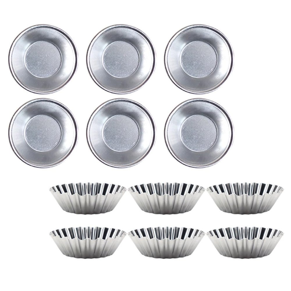 Abaodam 12pcs Mini Egg Tart Moulds and Pudding Skin Baking Cups Made of Sturdy Aluminum Alloy in Silver, Featuring Chrysanthemum Round Shapes, for Festival Celebrations and Banquet