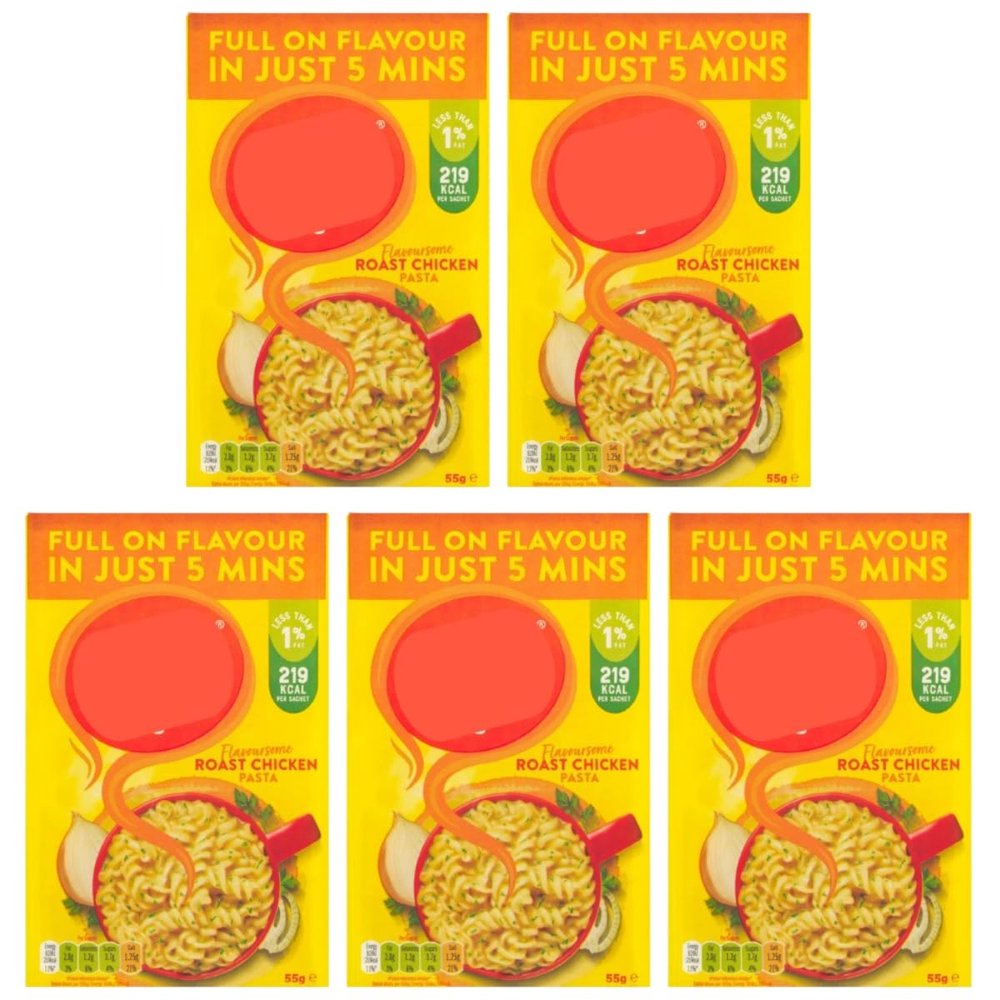 Flavoursome Roast Chicken Pasta Snack, Ready in 5 Mins, Less Than 1% Fat, 219 Kcal, 55g, Pack of 5