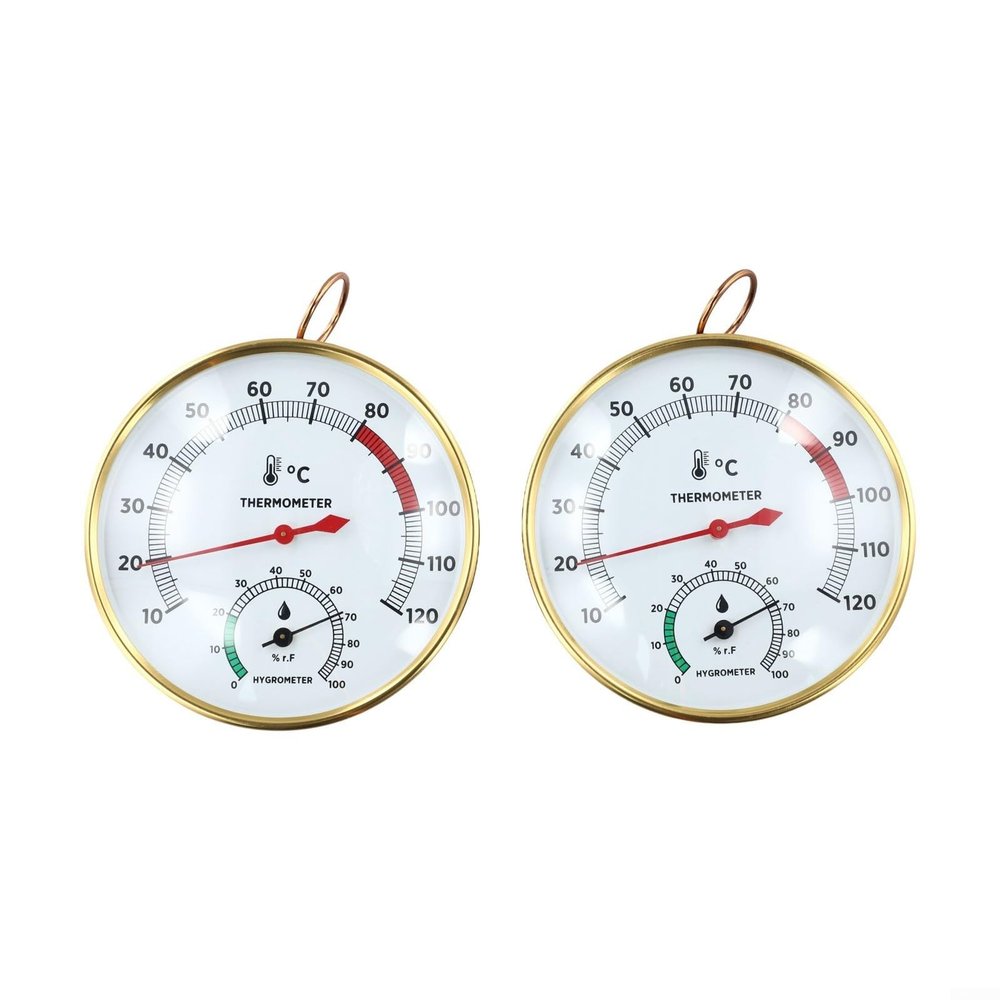 2 in 1 Sauna Thermometer Hygrometer with Glass Covered Face and Precision Balanced Analog Movements for Stable Readings During Extended Sauna (2pcs)