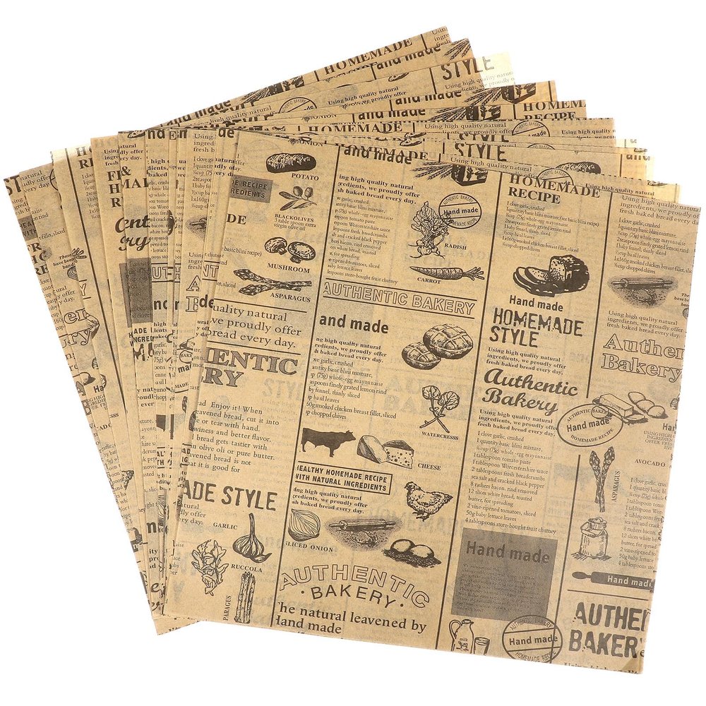 Alasum Greaseproof Food Wrapping Paper Khaki Paper 50 Sheets with Clean Cut Edges and Safe Healthy Material, for Packaging of Common Food for Chicken Roll and Burger and Lining for Mini