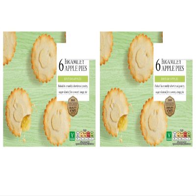 Bramley Apple Pies, Baked in Crumbly Shortcrust Pastry, Sugar Dusted, British Apples, Pack of 2,Comes in a convenient pack of 6 individual Bramley apple pies,