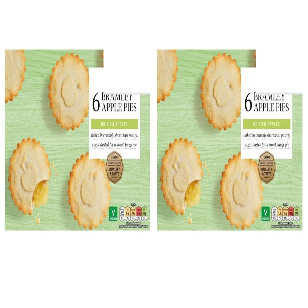 Bramley Apple Pies, Baked in Crumbly Shortcrust Pastry, Sugar Dusted, British Apples, Pack of 2,Comes in a convenient pack of 6 individual Bramley apple pies,