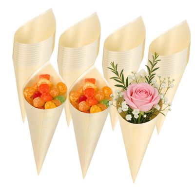 Abaodam Wooden Ice Cream Packing Cones 50Pcs 13Cm Biodegradable Cone Cups for Catering Events and Parties