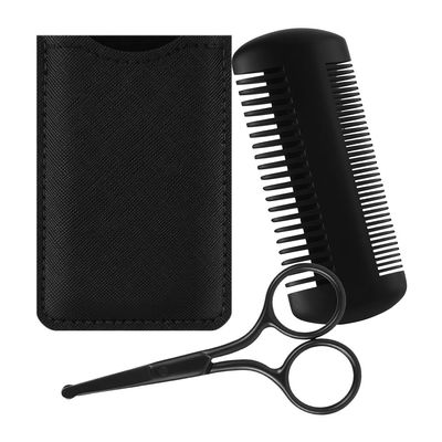 Alaoo Beard Brush Grooming Kit, Beards and Mustaches Grooming Set, Beard Brush Set with Black Comb, Black Scissors, Cloth Bag for Men, Husband, Boyfriend