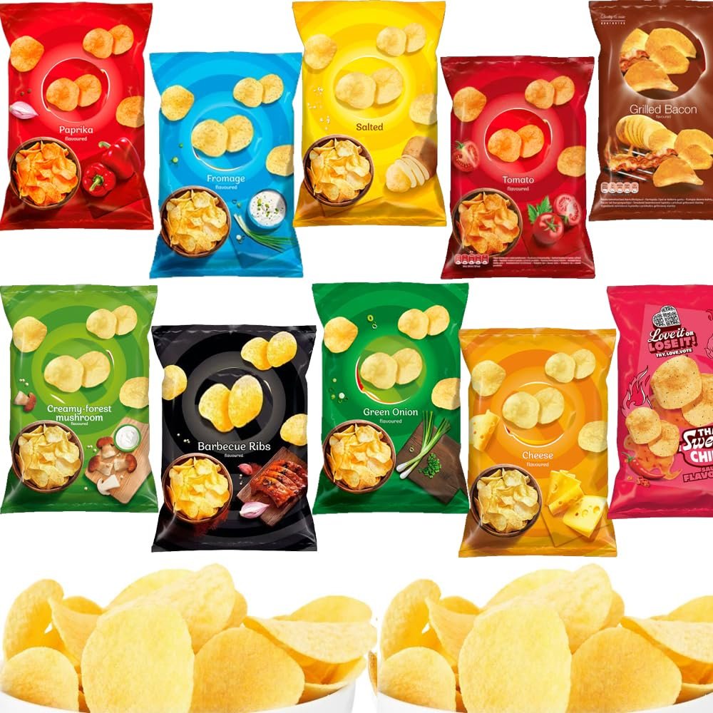 Random Mixed Variety Flavours of Chips Bag 130g - Crispy Potato Chips Bags - Party Snacks Bags - lys (10 x Mixed Chips Bags)