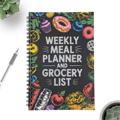 Meal Planner - A5 | Weekly Meal Planner and Grocery List, 100 Pages Spiral Bound Notebook for Mel Prep, Track Water & Health Goals, for Mom Home School Kitchen