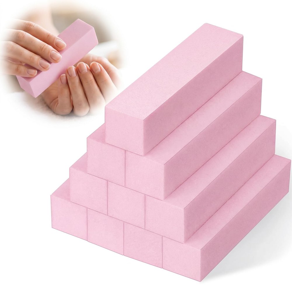 10PCS Nail Buffer Sanding Block, Reusable Nail Buffer Blocks, 2.5 * 2.5 * 9.5CM, Frosted Finish on Four Sides, Nail Tools, Suitable for Nail Salons, DIY and Beauty Salons(Pink)