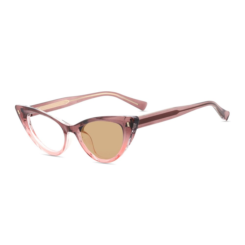 HELES Women's Vintage Cat Eye Photochromic Brown Reading Glasses, Full Rim Spring Hinge Readers, Plano Glasses Outdoor Sunglasses-#2 Gradient Pink||+2.00 Strength