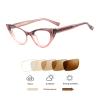 HELES Women's Vintage Cat Eye Photochromic Brown Reading Glasses, Full Rim Spring Hinge Readers, Plano Glasses Outdoor Sunglasses-#2 Gradient Pink||+2.00 Strength view 3