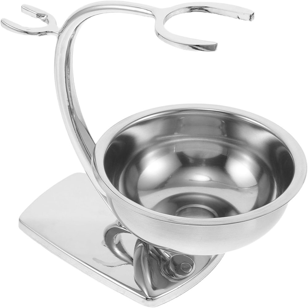 Stainless Steel Shaving Holder Stand with Shaving Bowl and Wet Shave Brush Rack, Beard Shave Soap and Razor Organizer for Travel and Bathroom Use Professional Utility Accessory Durable Material for...