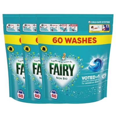 Fairy Non Bio Laundry Pods 60 Wash Gentle Washing Capsules for Sensitive Skin Powerful Cleaning Laundry Detergent Pods for Everyday Use x3